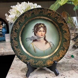 Gorgeous Hunter Green Portrait Plate by Royal Vienna